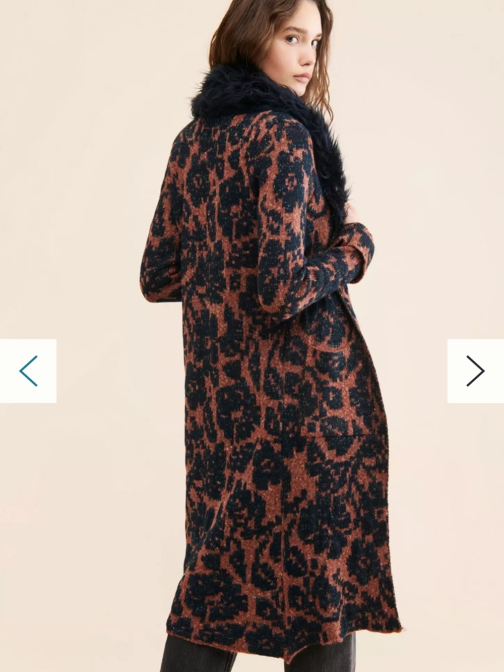 Anthropologie long cardigan with fur neck